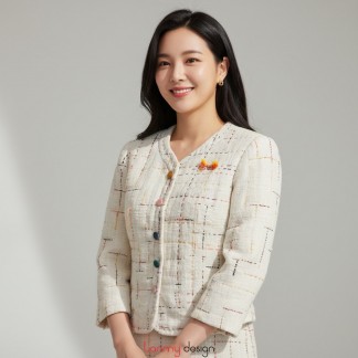  Áo chần bông đũi lụa tơ tằm thêu ô cờ be